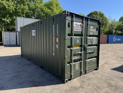 20′ x 8′ x 8.5′ tall – new shipping / storage container – wind and watertight– green this is as new of a storage container as you can buy here in the united states. it was built new in china then shipped here to the us with a load of goods in it. once in the us it was unloaded and then taken into our inventory to be sold. ***please review the pictures closely, there are a couple of dents on the right side of the container*** easy open door coated floors lock box for added security. lock box takes a special lock sold separately. 14 vents sku bbuu802702 0 container size 20' new