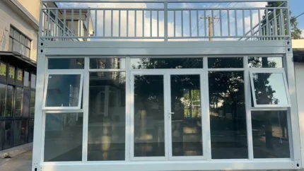 modular home kit with balcony & glass front – modern prefabricated container house