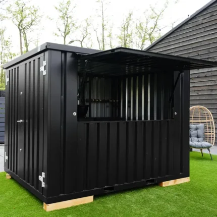 black shipping container bar 3×2 meters – demountable, folding canopy
